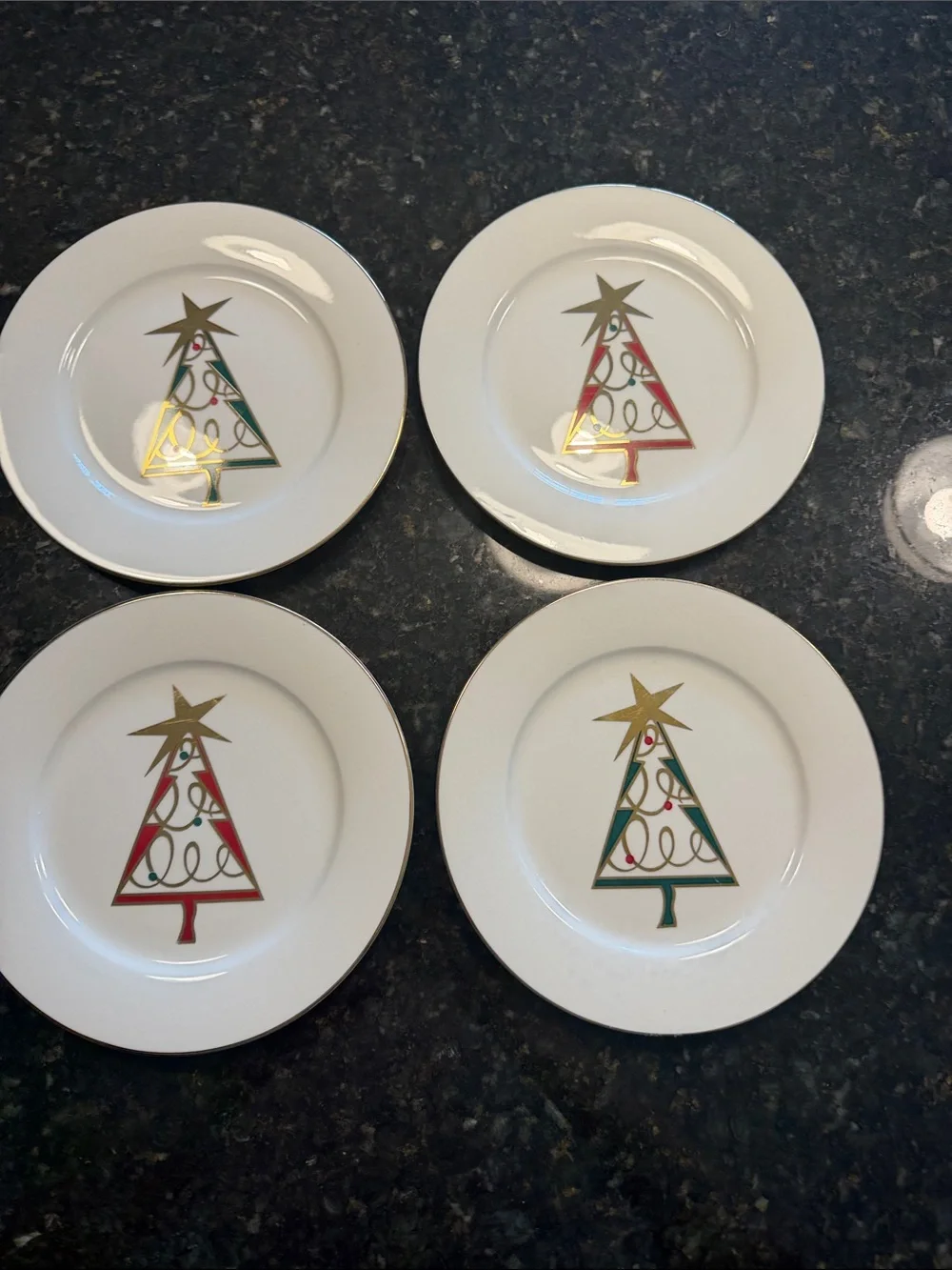 Pier 1 porcelain Christmas Tree salad/dessert Plates - set of 4